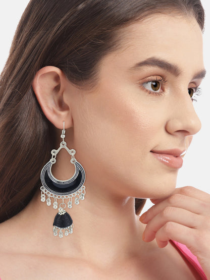 Silver Oxidised Black Chandbali Jhumka Earrings