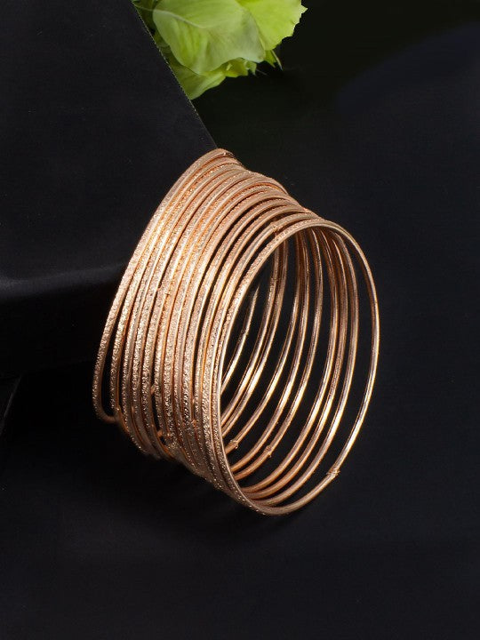 Set of 12 Rose Gold Toned Metallic Bangle Set