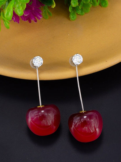 Silver Plated Cherry American Diamond Studded Drop Earrings