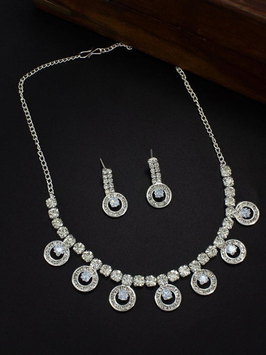 Silver Plated CZ Studded Coin Shaped Jewellery Set