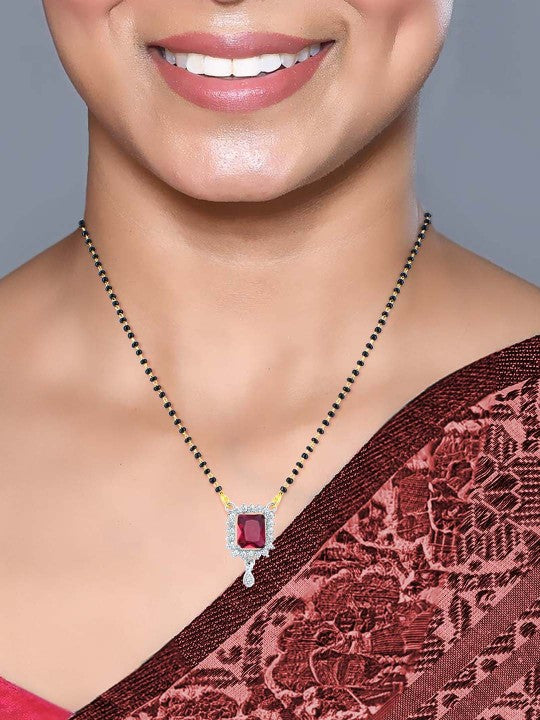 Golden American Diamond Studded Red Mangalsutra