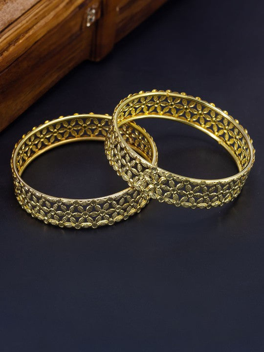 Set of 2 Gold Plated Floral Bangles