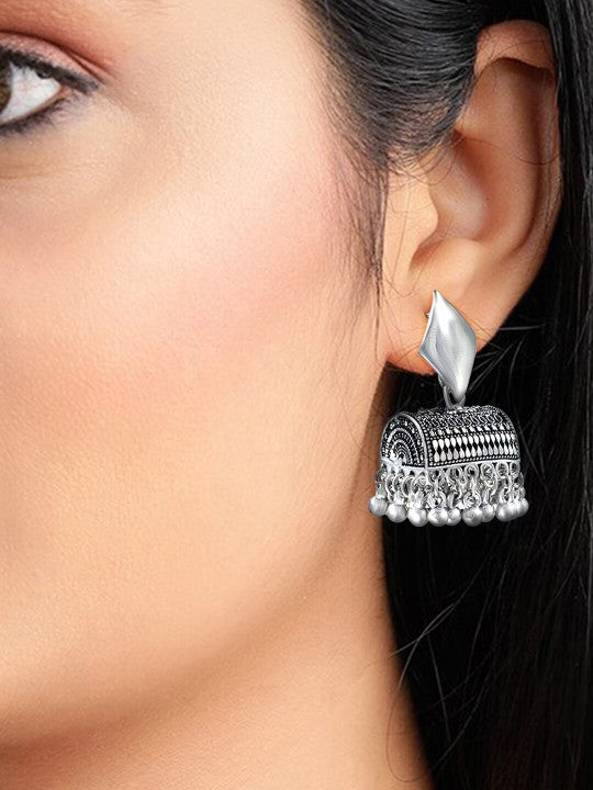 Silver Plated Classic Shaped Oxidised Jhumkas