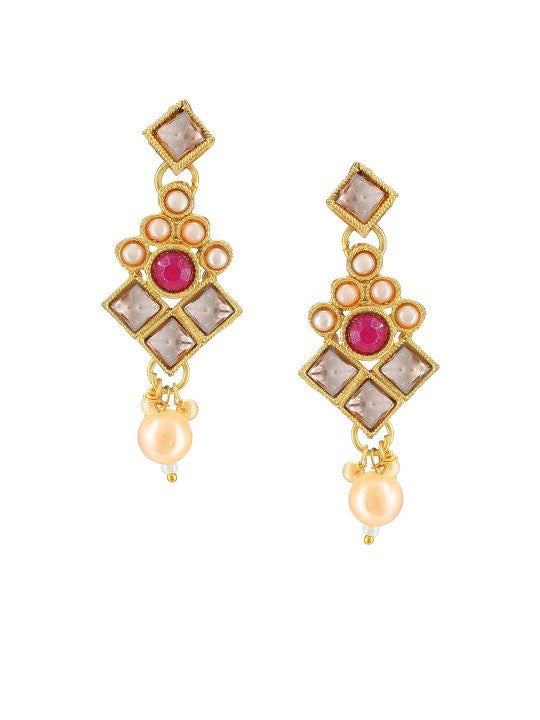 Gold-Plated Kundan Studded & Beaded Jewellery Set With Maangtika