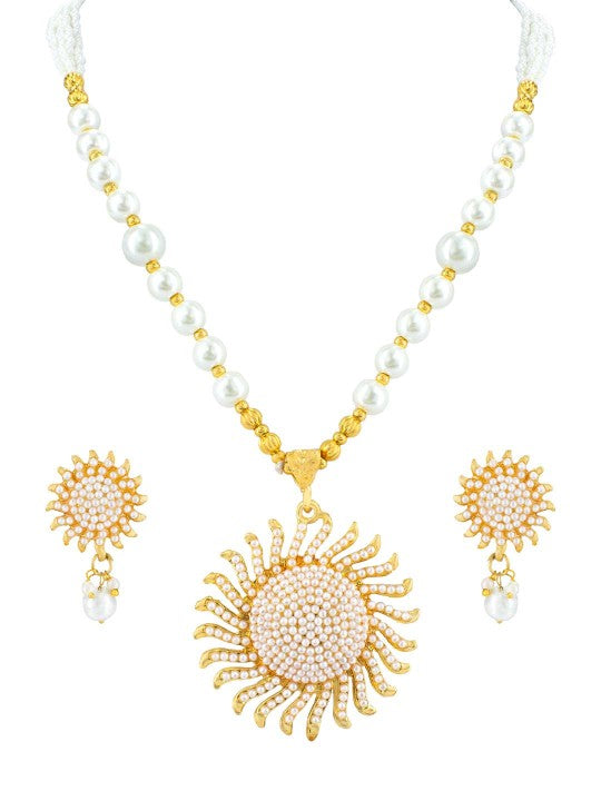 Gold Plated Pearls Beaded Necklace & Earrings Set