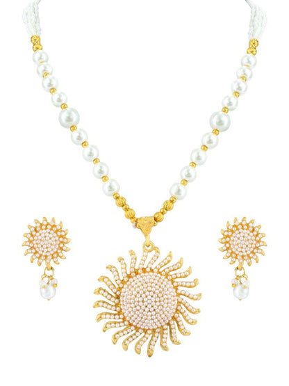 Gold Plated Pearls Beaded Necklace & Earrings Set