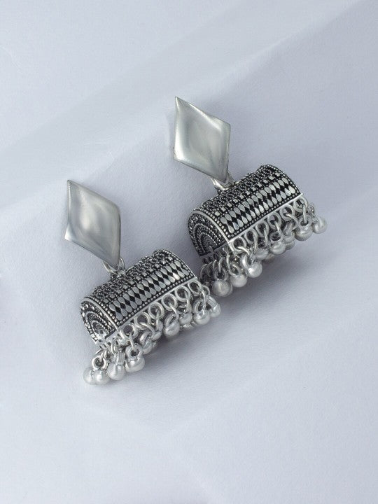 Silver Plated Classic Shaped Oxidised Jhumkas