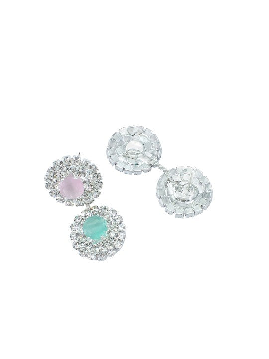 Silver-Plated Floral Pink & Mint CZ-Studded Jewellery Set