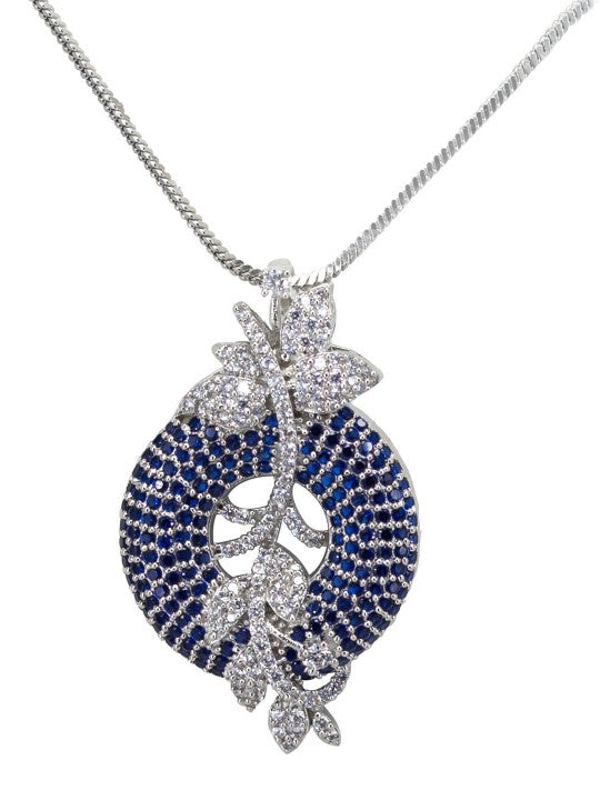 Rhodium-Plated American Diamond Studded Pendent & Earrings Set