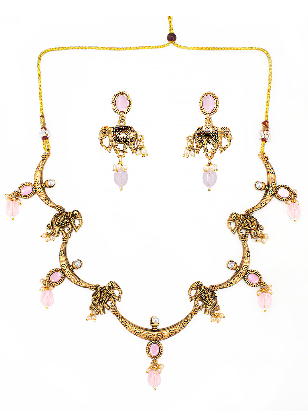 Gold Plated Kundan Studded Elephant Shaped Jewellery Set