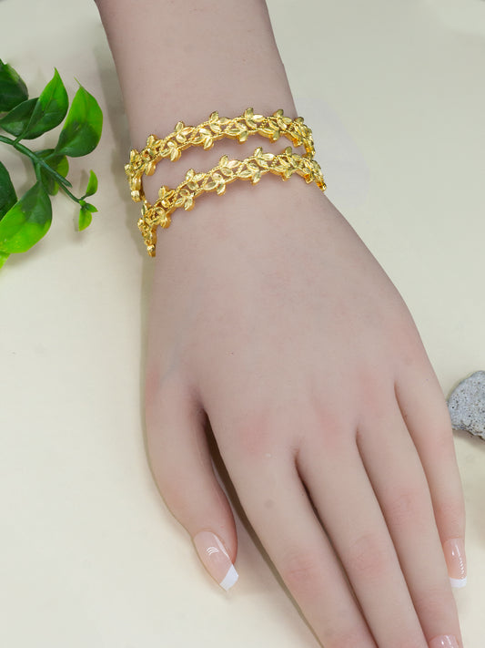 Set Of 2 Gold-Plated Leaf Shaped Bangles