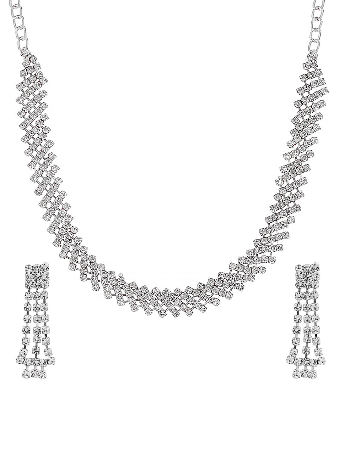 Silver Plated CZ Studded Jewellery Set