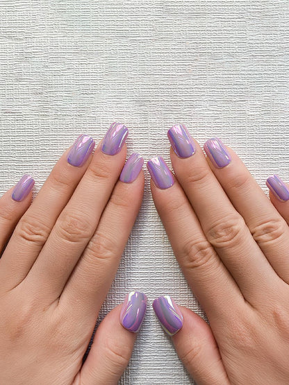 Set of 24 Violet and White Metallic Duochrome stick on nails