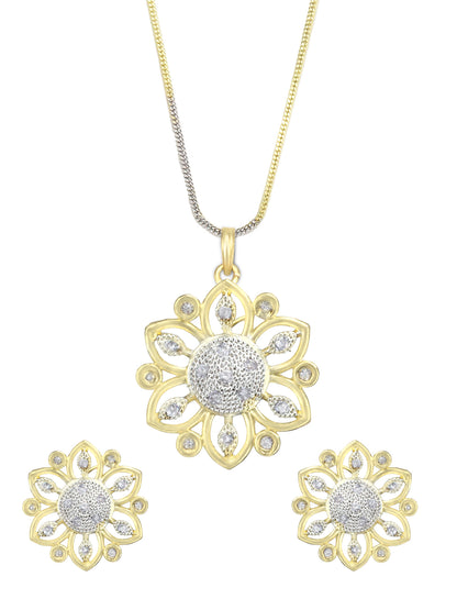 Gold Plated Floral American Diamond Trendy Pendant Set