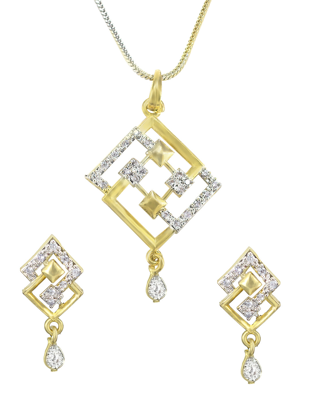 Square American Diamond Pendant & Earrings Set