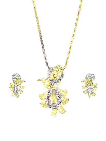 Shree Krishna American Diamond Pendant Jewellery Set Gift For Women