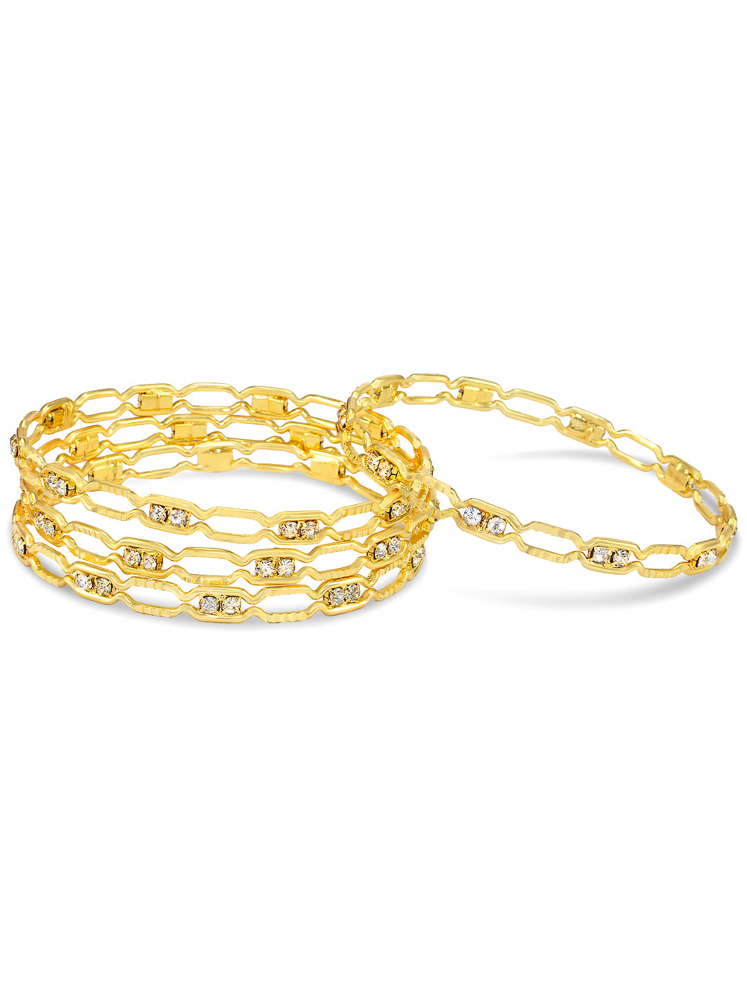 Set Of 4 Gold-Plated Rhinestone Studded Bangles