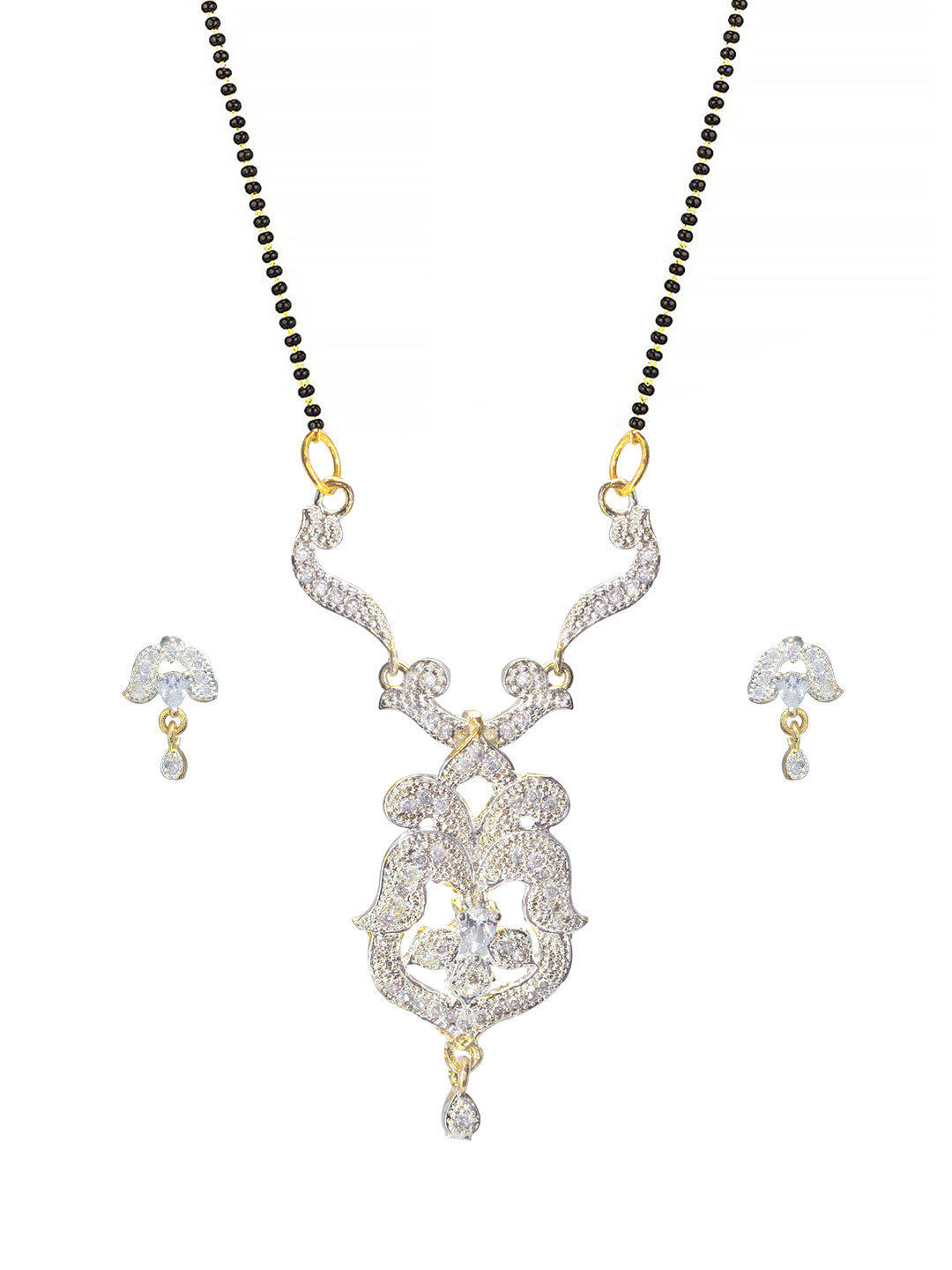 Gold Plated American Diamond Minimal Mangalsutra & Earrings