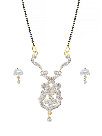 Gold Plated American Diamond Minimal Mangalsutra & Earrings