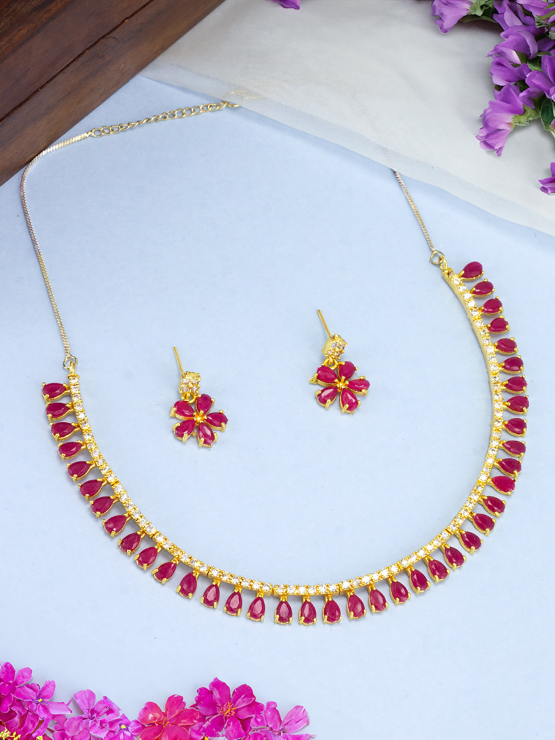 Gold Plated Teardrop American Diamond Jewellery Set