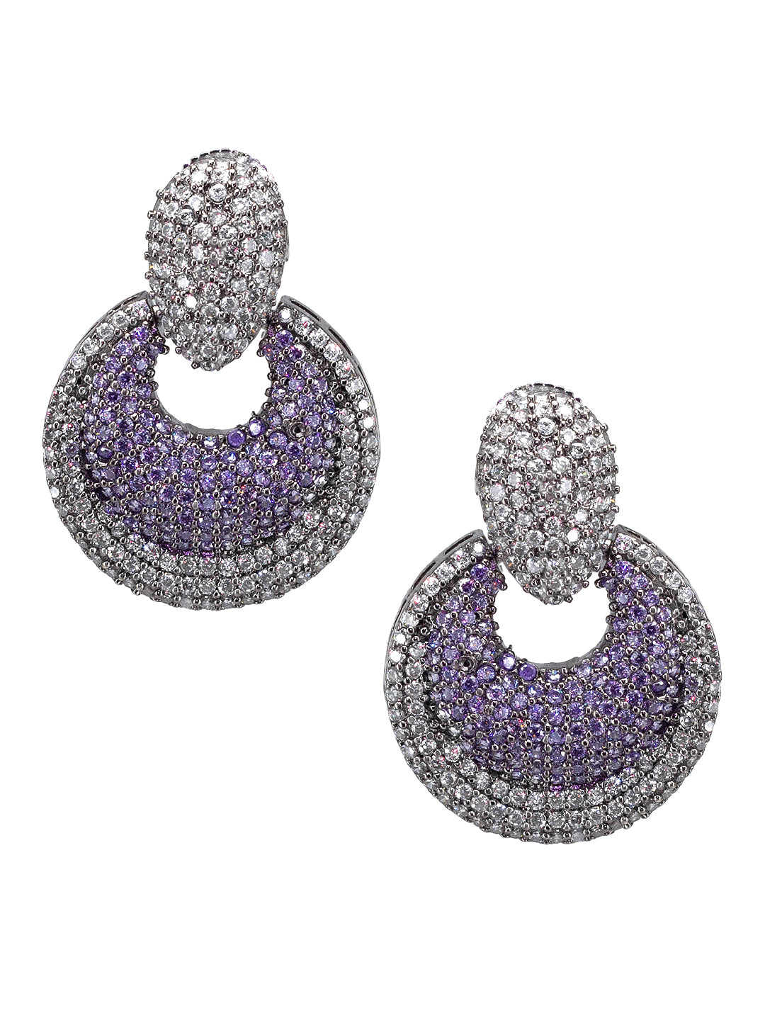 Rhodium Plated Purple American Diamond Drop Earrings