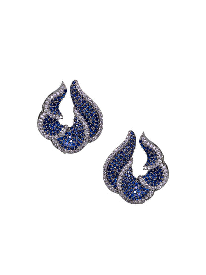 Rhodium Plated Blue American Diamond Stud Earrings