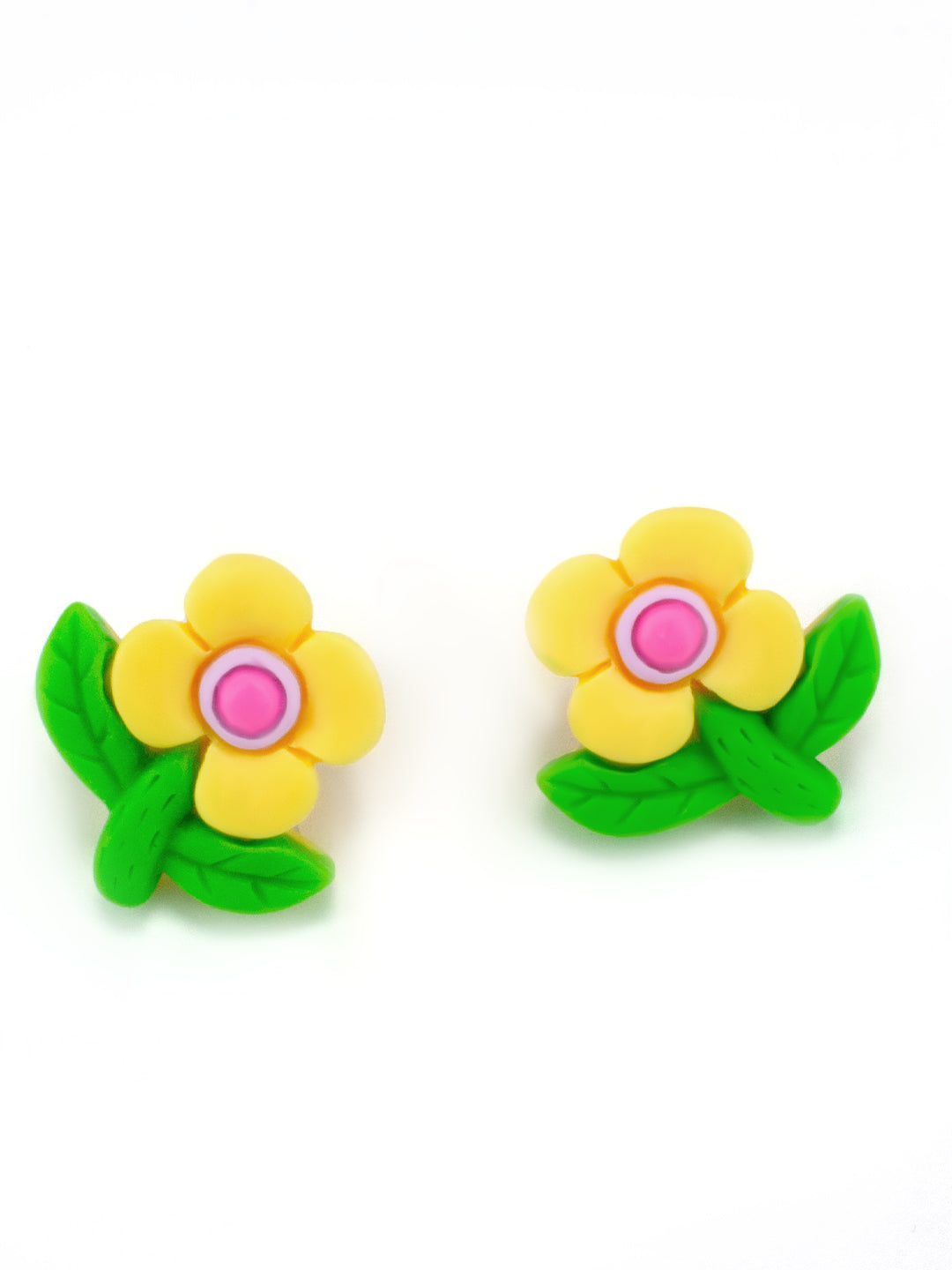 Yellow Metal Floral Studs Earrings