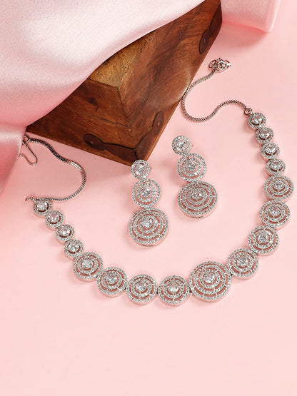 Rhodium Plated American Diamond Trendy Jewellery Set