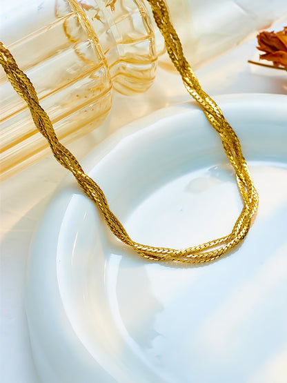 Anti Tarnish Twisted Chain Necklace | Trendy Gold Plated Stainless Steel Twisted Snake Chain Multi Layered Necklace