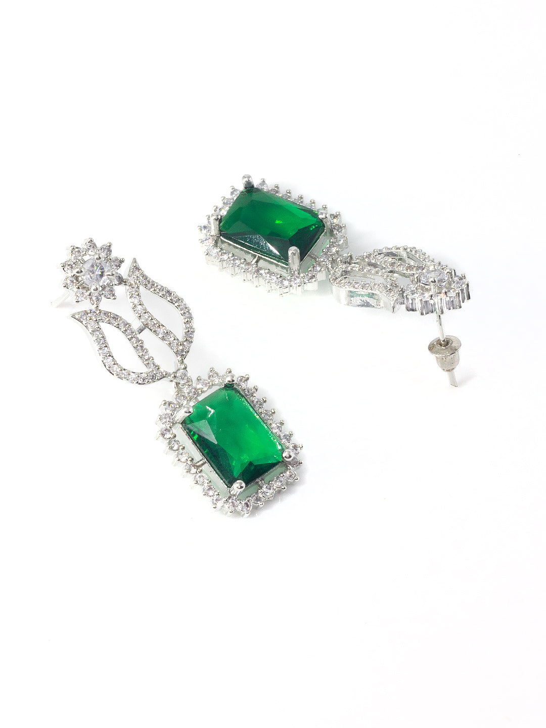 Rhodium Plated Green American Diamond Semi-Bridal Jewellery Set