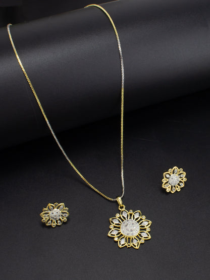 Gold Plated Floral American Diamond Trendy Pendant Set