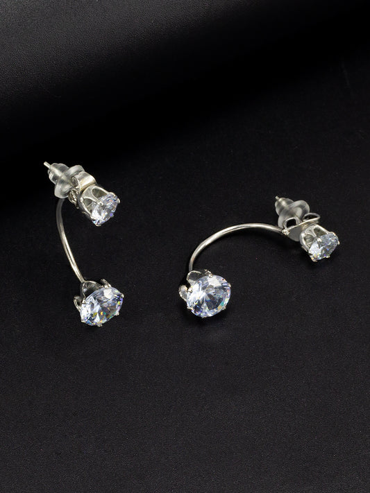 Silver Plated Artificial Stone Studded Drop Earrings