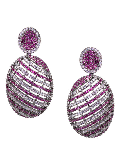 Rhodium Plated Pink American Diamond Drop Earrings