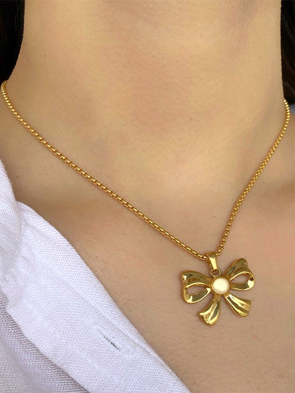 Stainless Steel Bow Chain Necklace | Trendy Anti Tarnish Bow Pendant Style Chain Necklace