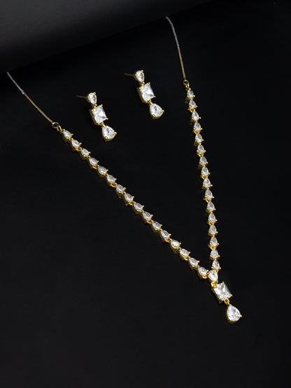 Gold Plated Teardrop Shaped American Diamond Studded Jewellery Set