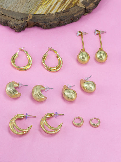 Pack of 6 Gold Plated Hoops & Studs Earrings