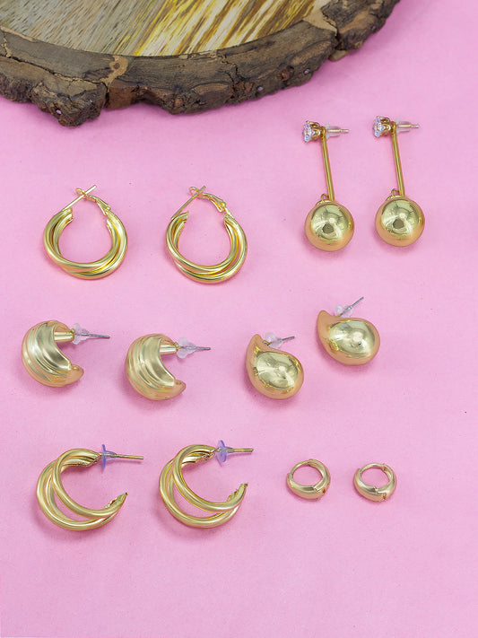 Pack of 6 Gold Plated Hoops & Studs Earrings