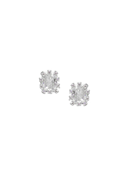 Rhodium Plated Square American Diamond Pendant Set