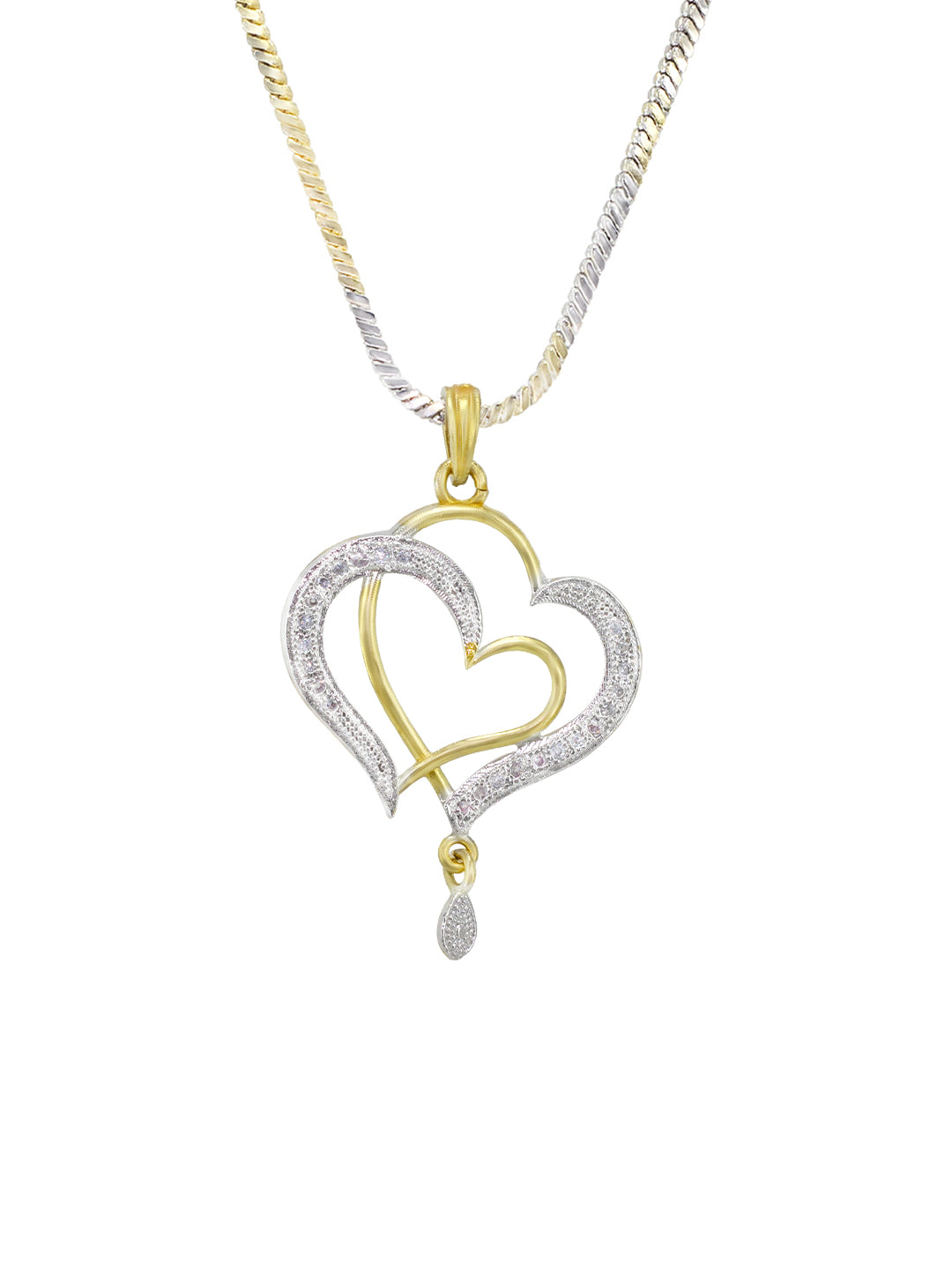 Gold Plated Heart American Diamond Trendy Pendant Set