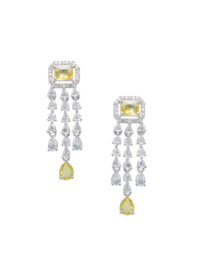 Rhodium Plated Yellow Three Layered AD Bridal Jewellery Set