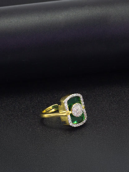 Gold Plated Green American Diamond Adjustable Finger Ring