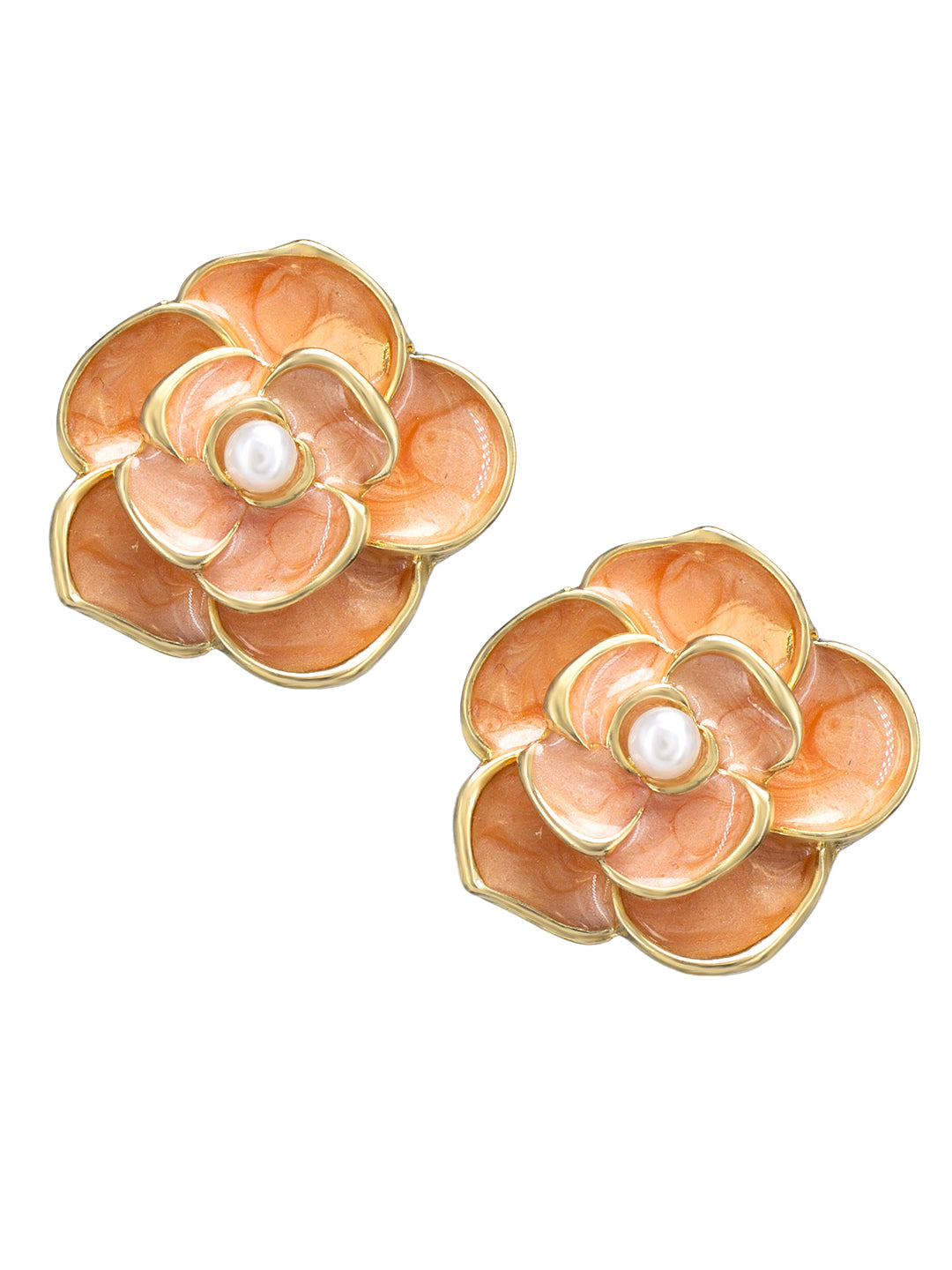 Gold-Plated Pearl Floral Studs Earrings