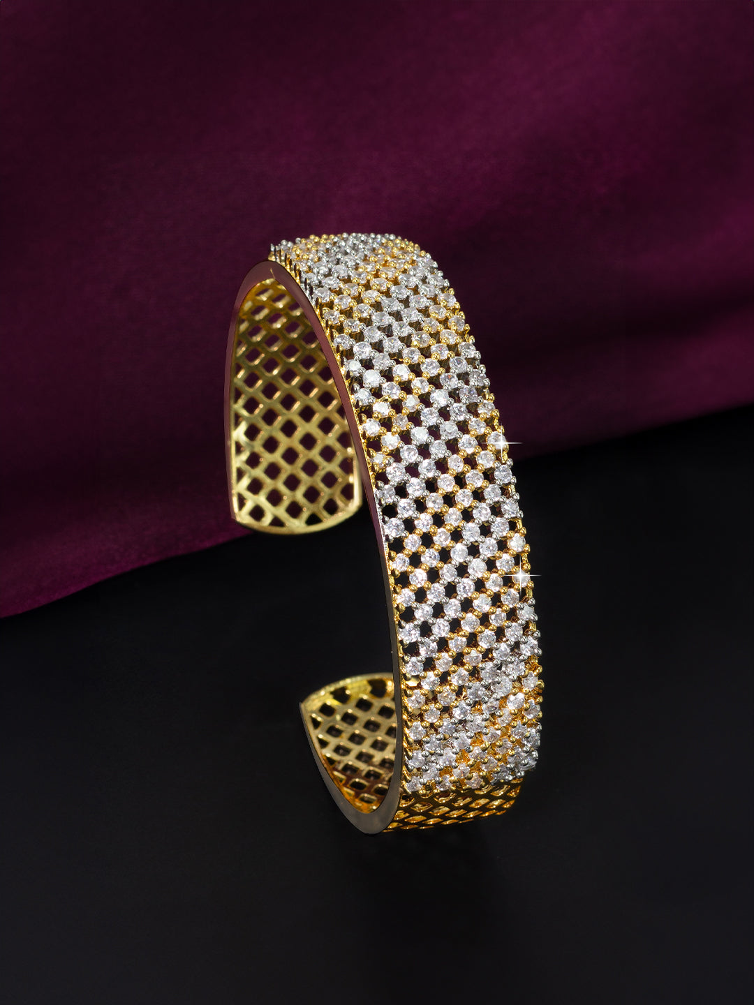 Gold Plated American Diamond Studded Cuff Bracelet