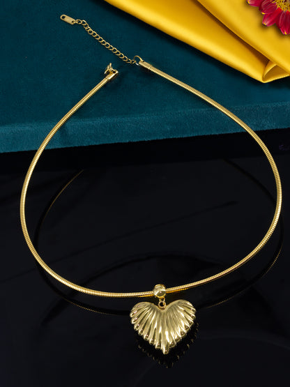 Stainless Steel Heart Hasli Choker Necklace | Trendy Anti Tarnish Gold Plated Choker Necklace