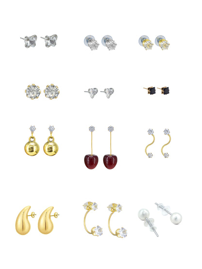 Pack of 12 Gold Plated Drop, Dangle & Studs Earrings