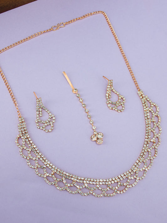 Rose Gold-Plated CZ Studded Jewellery Set