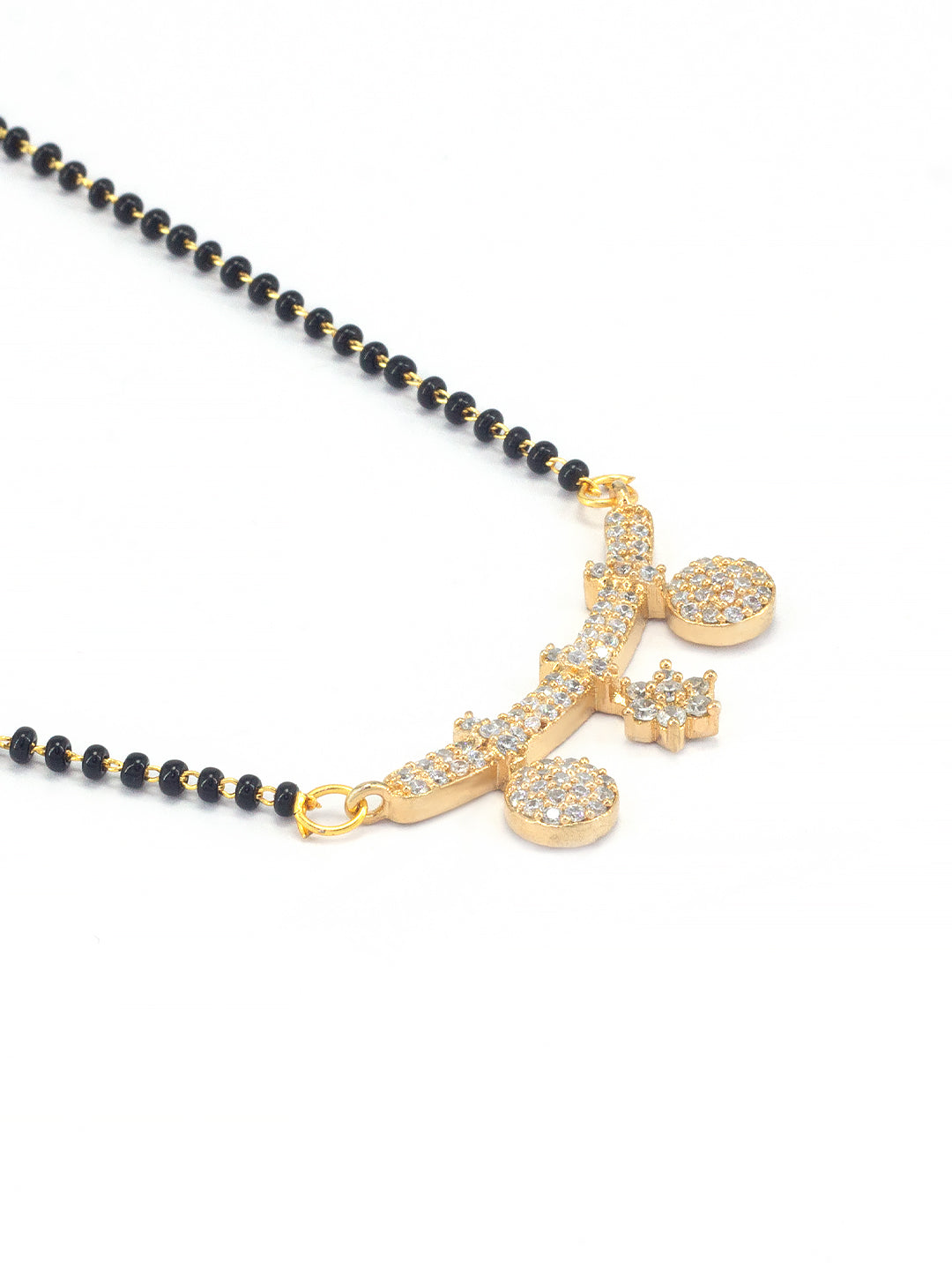 Gold Plated Black Beaded & American Diamond Mangalsutra