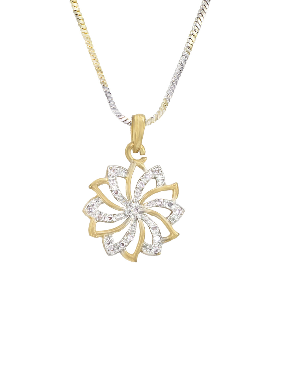 Gold Plated Floral American Diamond Pendant Set