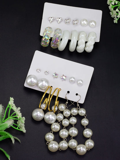 Pack of 12 Faux Pearls Drop, Dangle & Studs Earrings