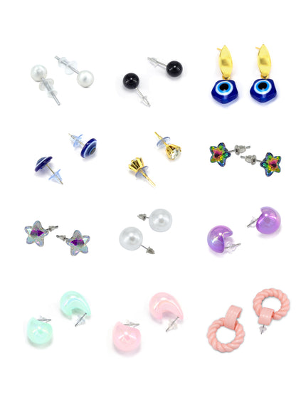 Pack of 12 Multi Color Drop, Dangle & Studs Earrings